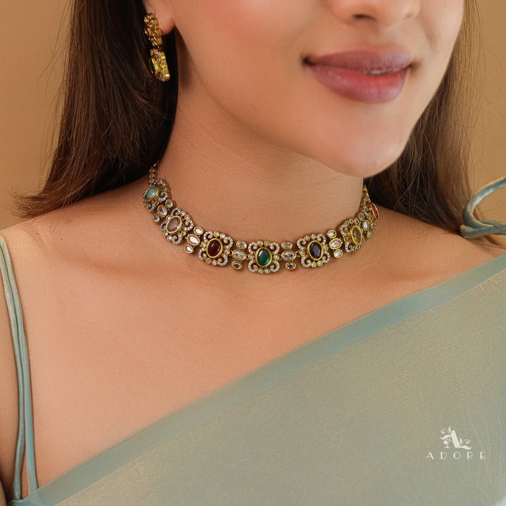 Kritika AD Stone Short Neckpiece With Earring