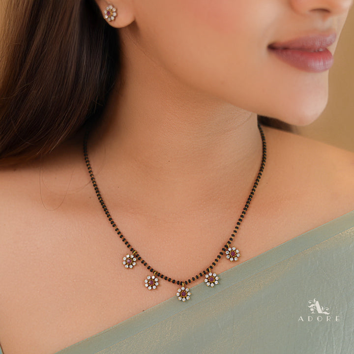 Vasana 5 Floral Long Mangalsutra With Stud
