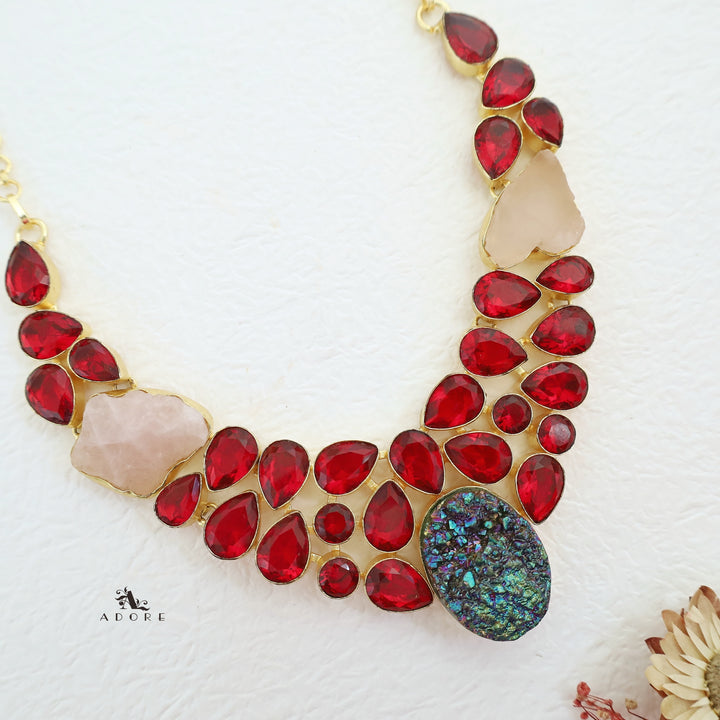 Aariana Druzy + Glossy Raw Stone Neckpiece