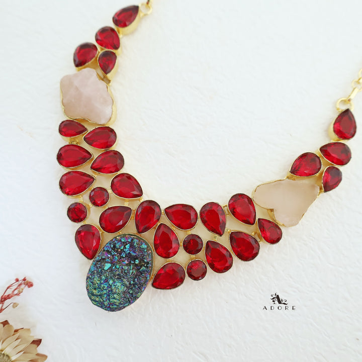 Aariana Druzy + Glossy Raw Stone Neckpiece