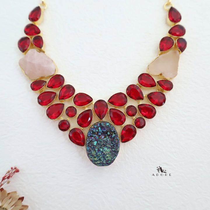 Aariana Druzy + Glossy Raw Stone Neckpiece