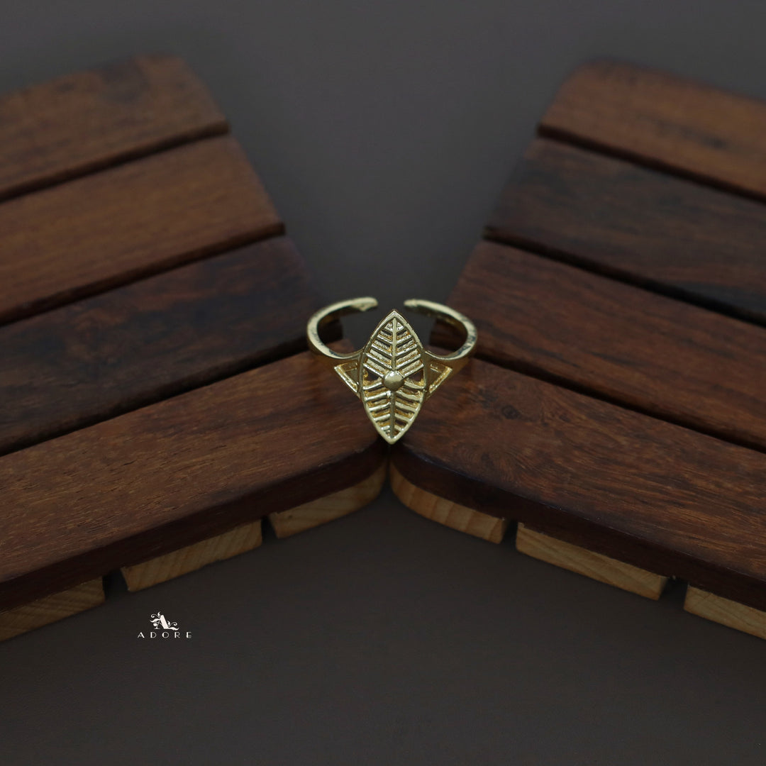 Golden Ellipse Leaf Ring