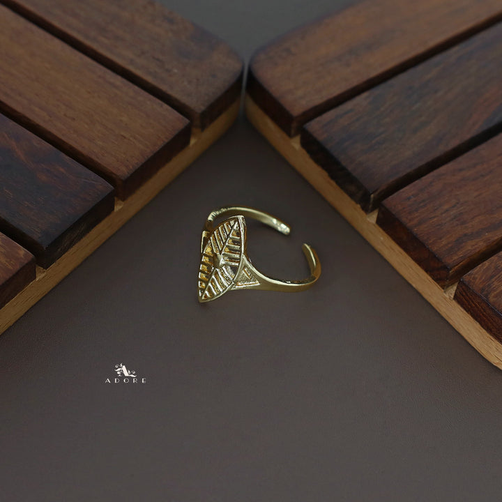 Golden Ellipse Leaf Ring