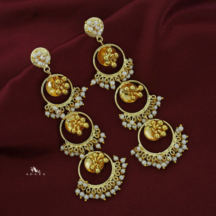Tri Circle Ghungroo Pearl Hanging Earring