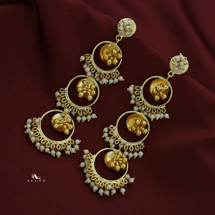 Tri Circle Ghungroo Pearl Hanging Earring