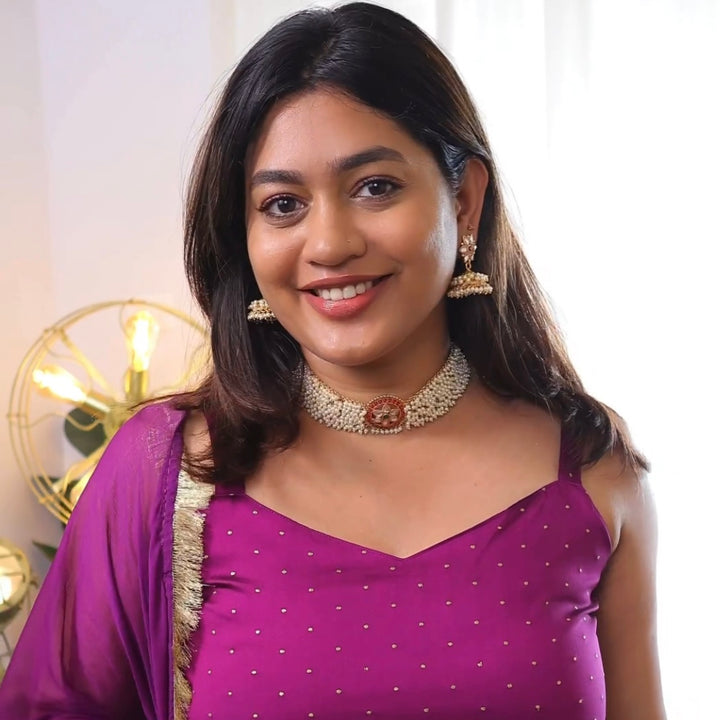 Dhrupatha Cluster Pearl Choker With Earring