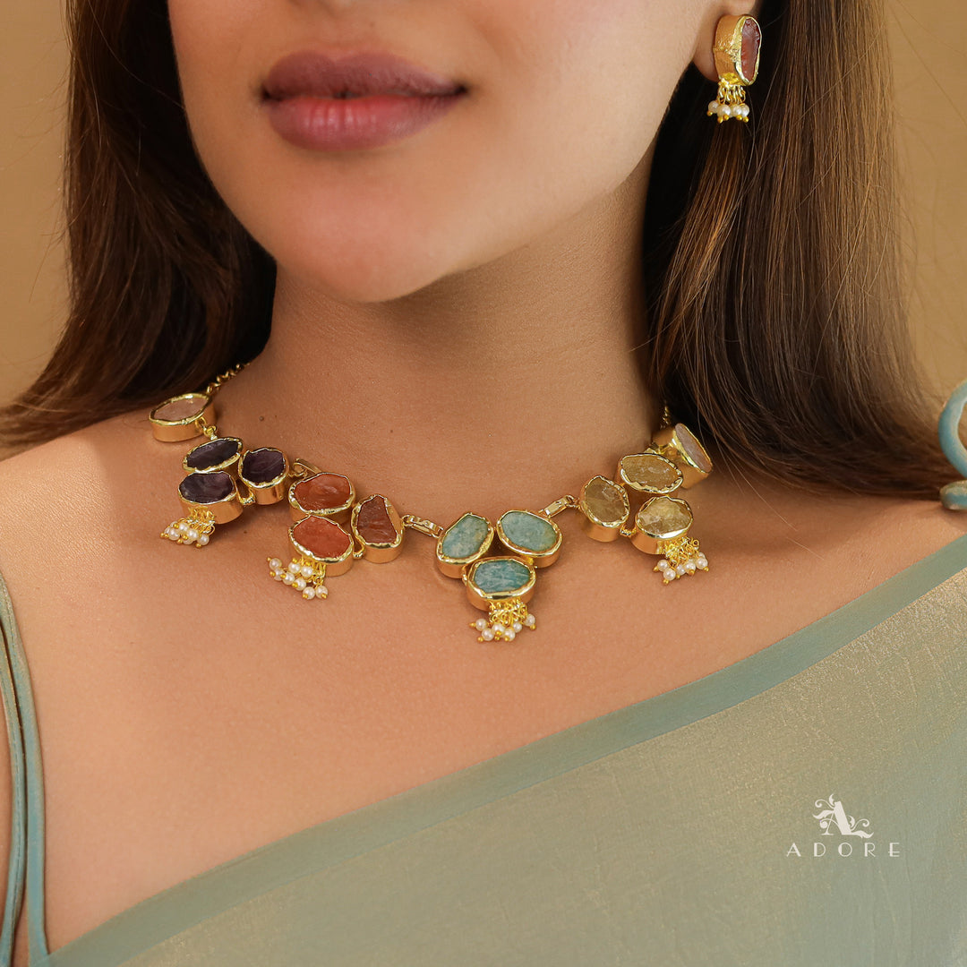 Dina Raw Stone Pearl Neckpiece With Stud