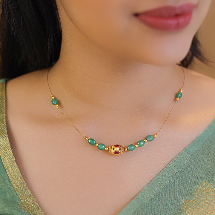 Abhisri Green Beads String Neckpiece