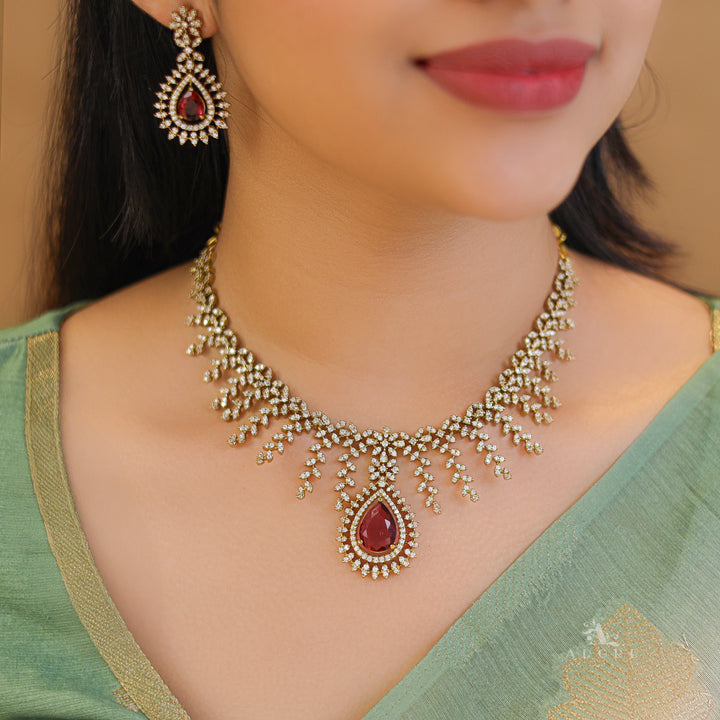 Simran AD Stone Neckpiece With Earring
