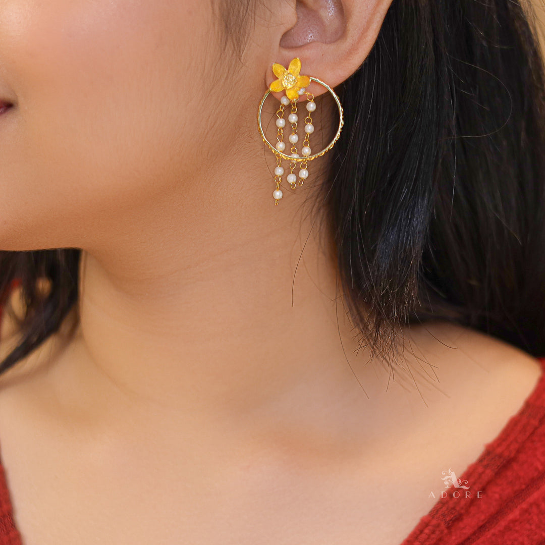 Golden Circle Tassel Flower Earring