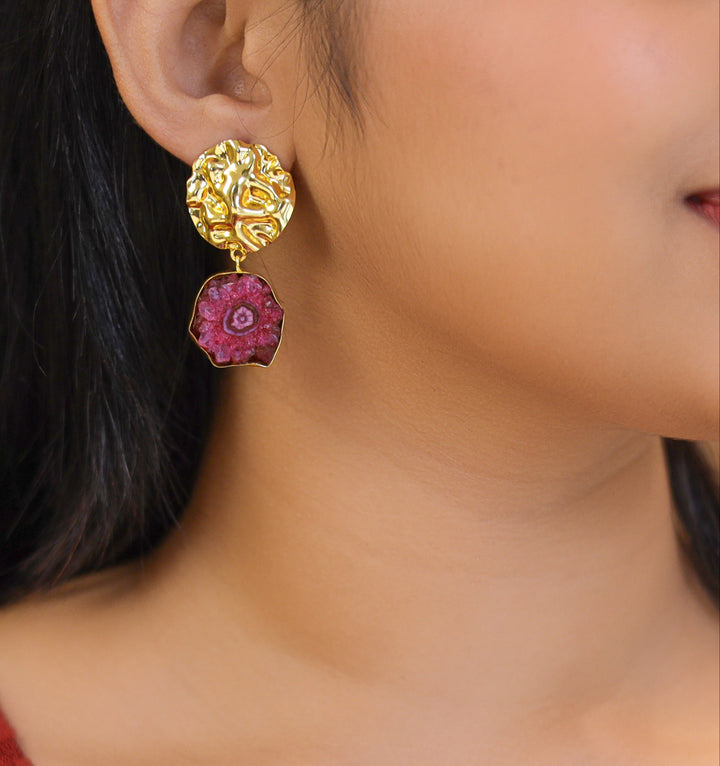 Golden Crushed Solar Agate Stone Earring