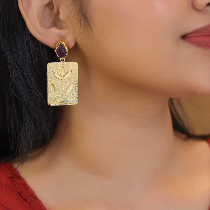 Ailani Golden Square Raw Stone Earring