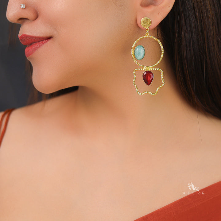 Galleria Twisted Golden Circle Glossy Stone Earring