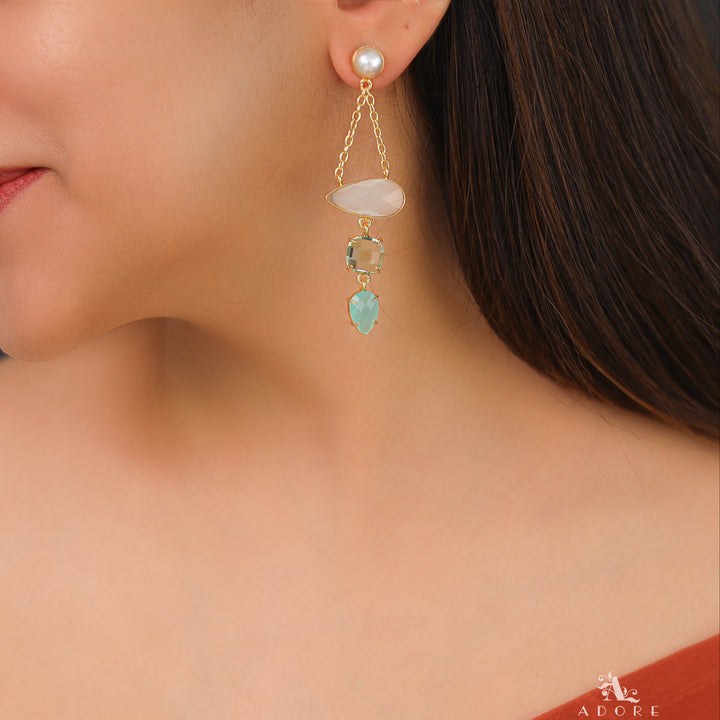 Tri Glossy Pearl Chainy Earring