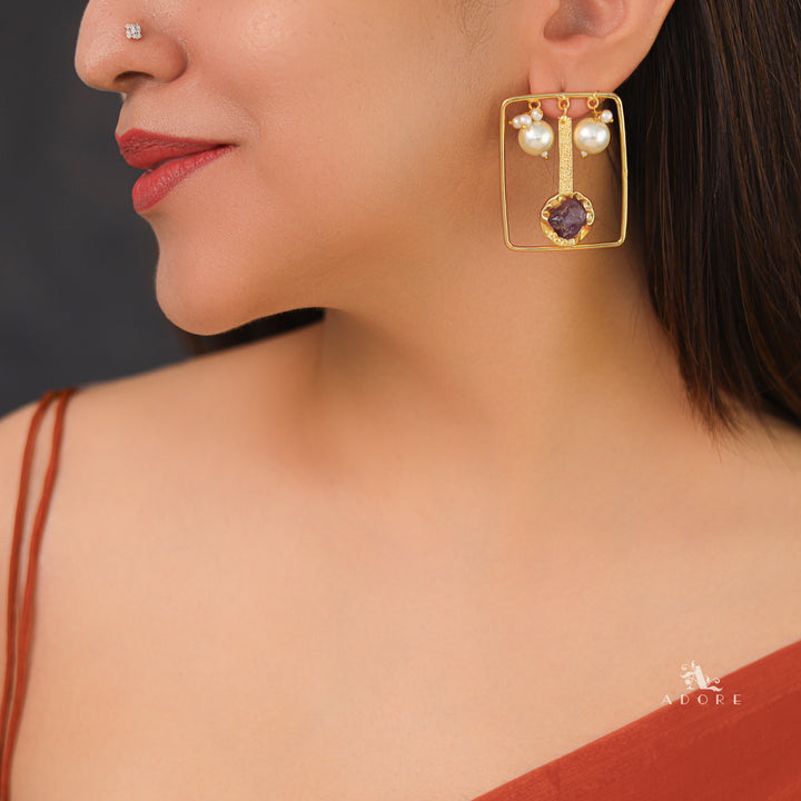 Hemantha Raw  Stone Pearl Earring