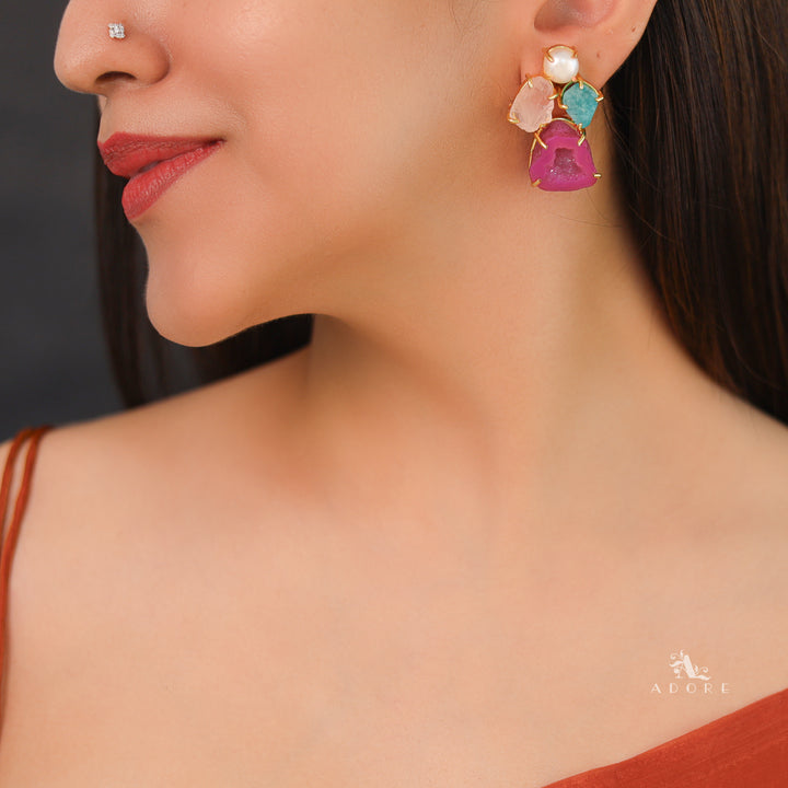 Agate Raw Stone + Pearl Earring