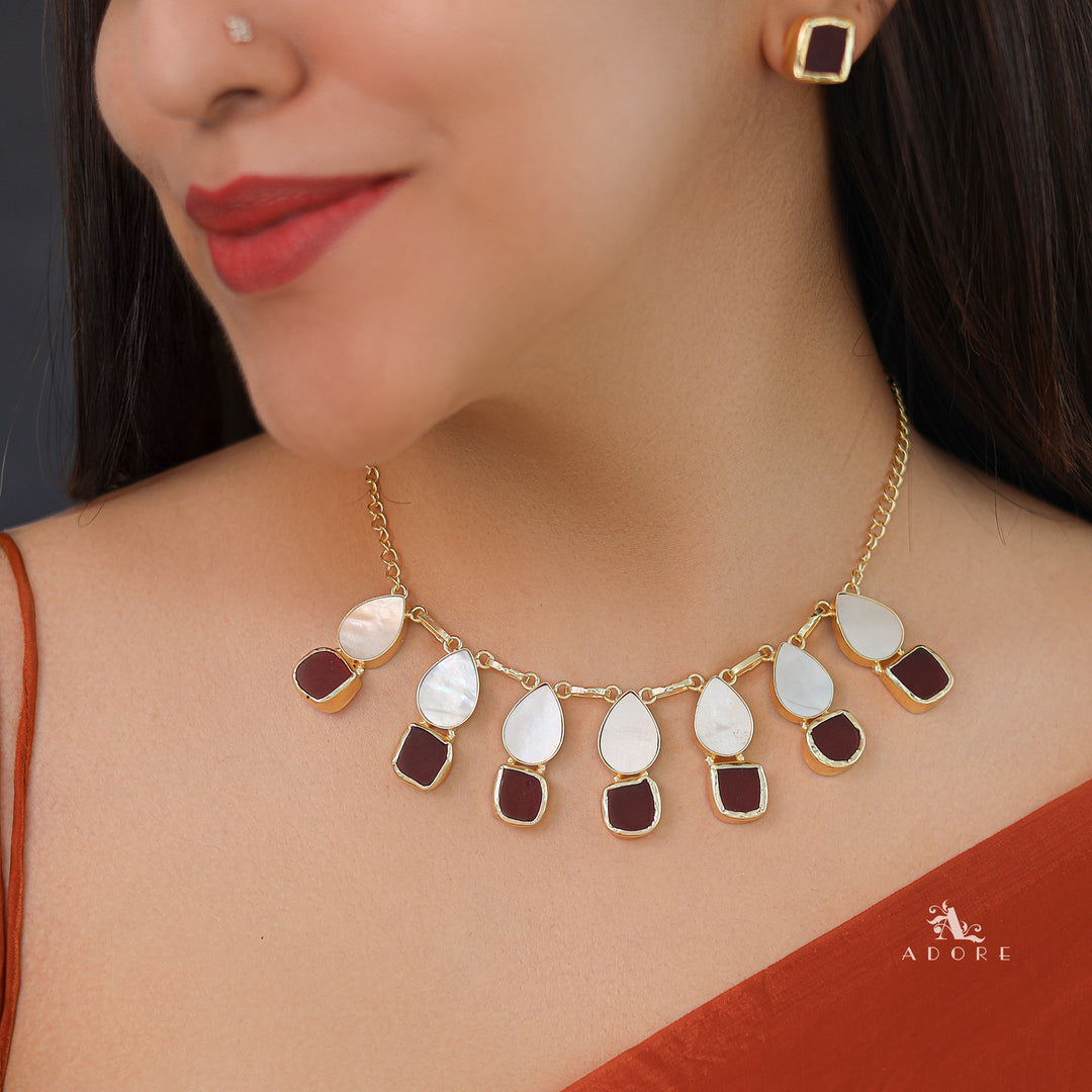 Hania Drop MOP + Raw Stone Neckpiece With Stud