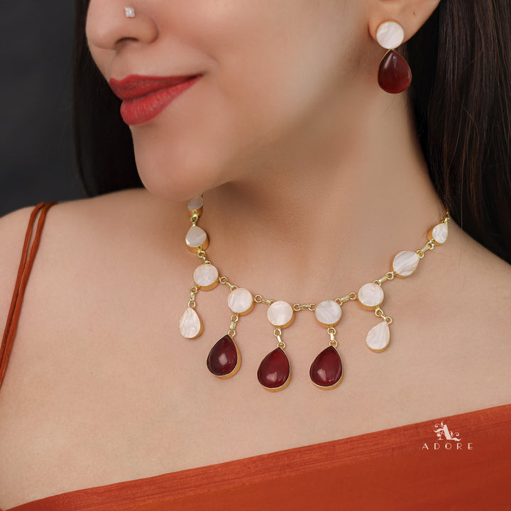 Glossy Round Drop MoP Neckpiece with Earring