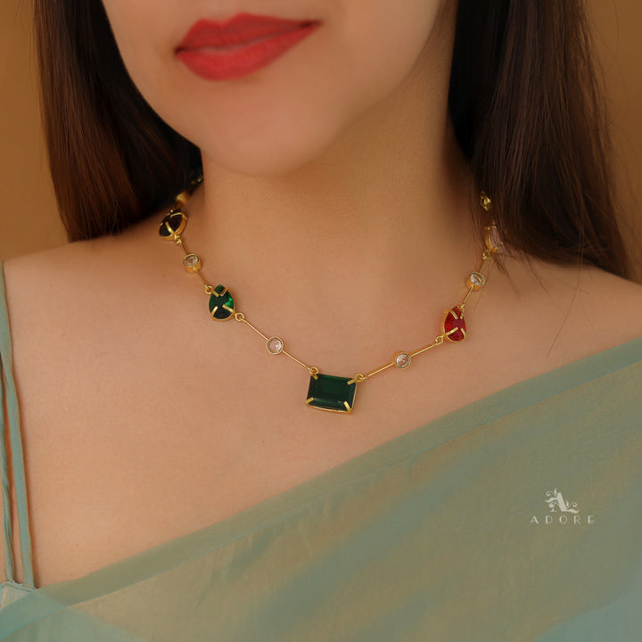 Amyra Multi Shape Glossy Stone Neckpiece