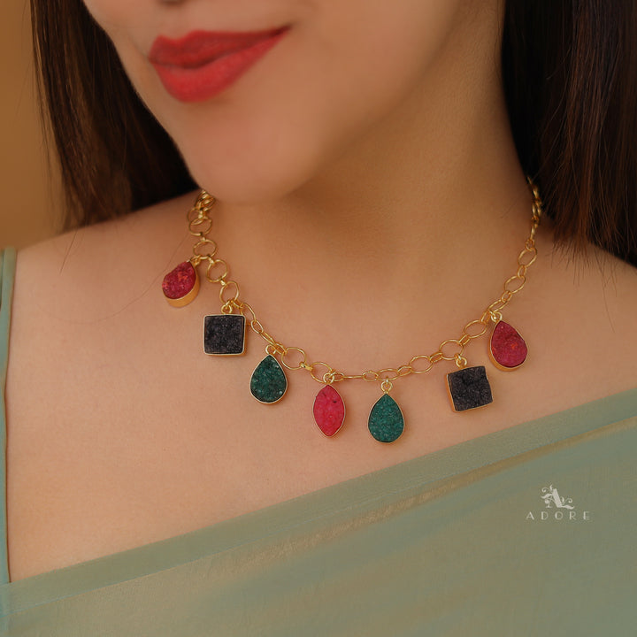 Niya Multicolour Druzy Stone Neckpiece