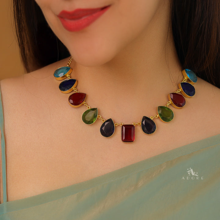Aliya 11 Stone Glossy Drop Short Neckpiece