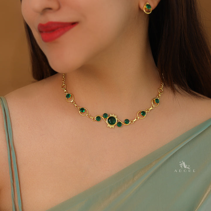 Sidhanya 9 Stone Glossy Neckpiece with Earrings