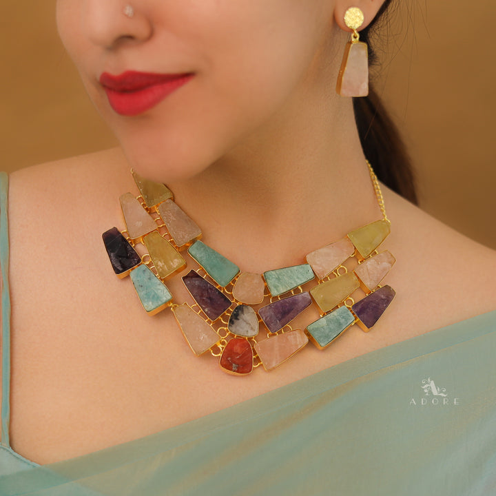 Leya Raw Stone Neckpiece With Earring