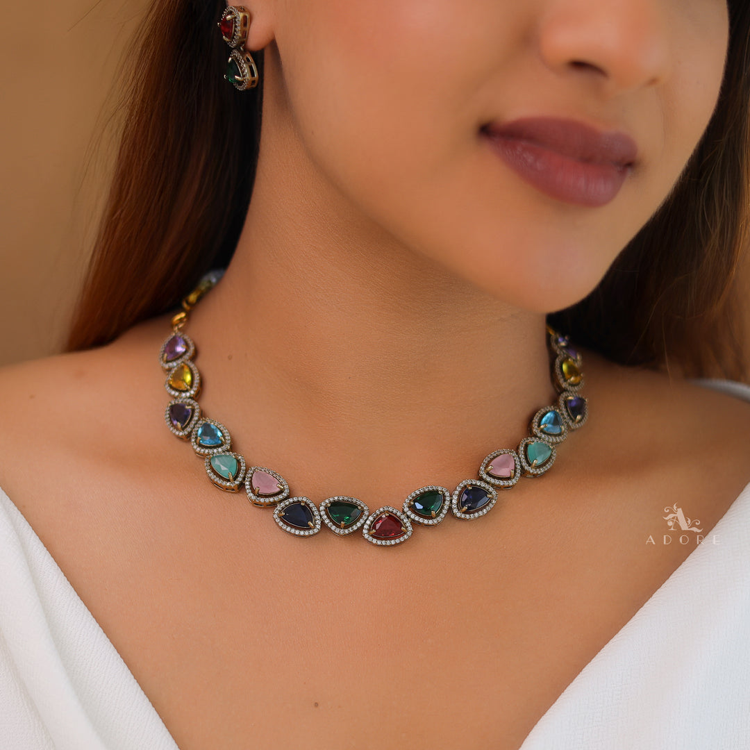 Premium Triangle Glossy Short AD Neckpiece with Earring