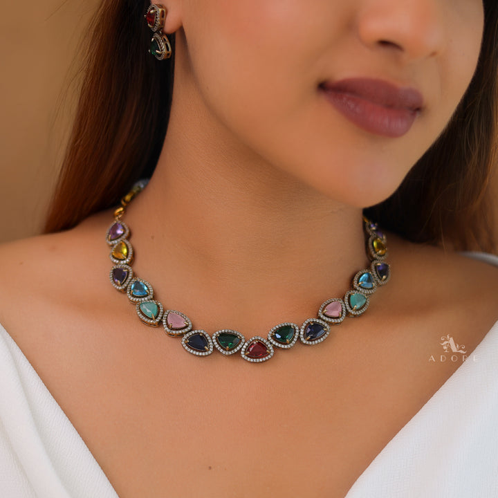 Premium Triangle Glossy Short AD Neckpiece with Earring