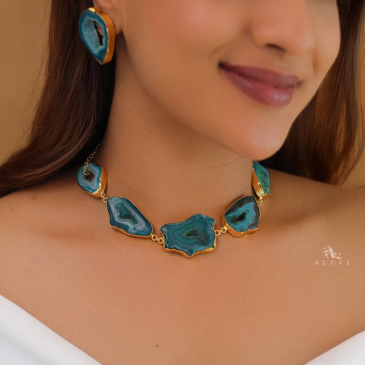 Britney Agate Choker/Short Neckpiece With Earring