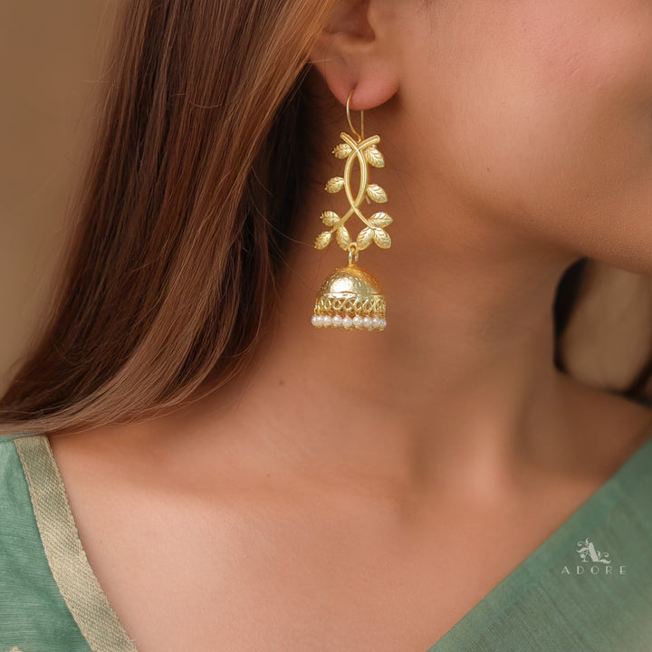 Onima Golden Leafy Pearl Jhumka Drop