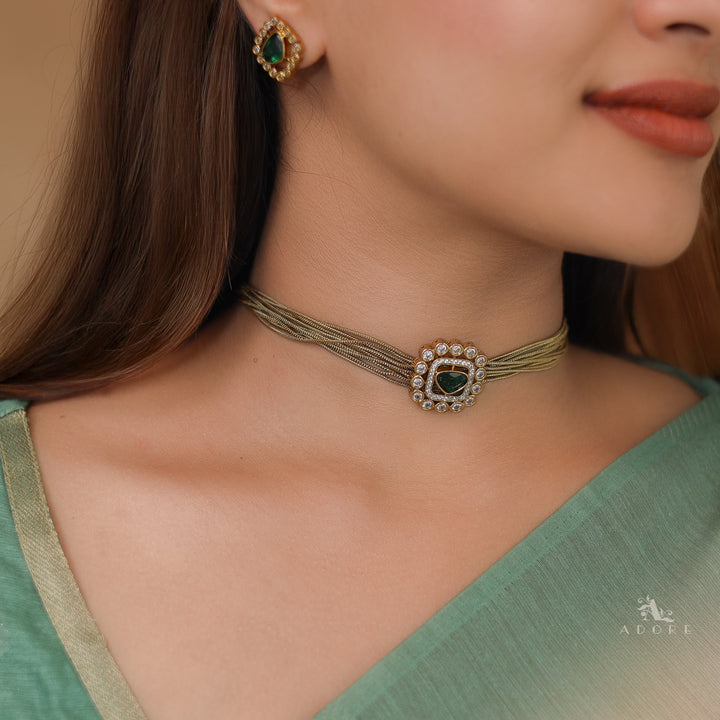 Vasundhara AD Stone Layered Glossy Choker With Earring