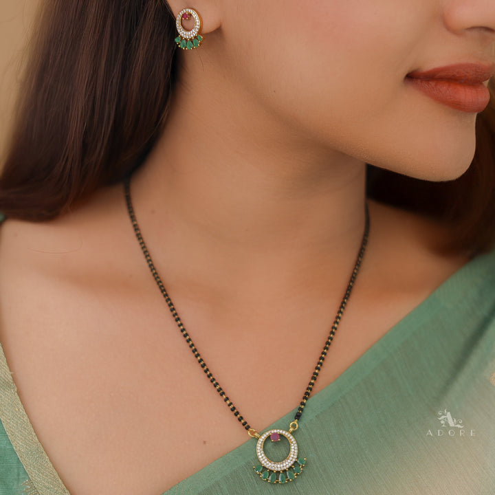 Bhumi Circle Pendant AD Stone Mangalsutra With Stud