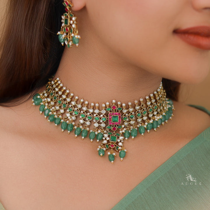 Premium Gaurika Jadau Kundan Short Neckpiece/Choker With Earring