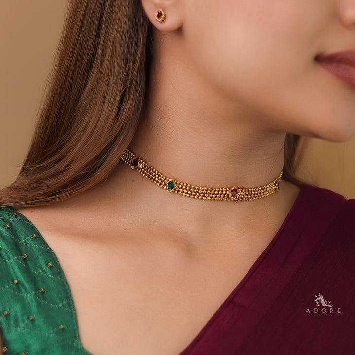 Mythily 4 Layer Golden Ball Enamel Palakka Choker With Stud