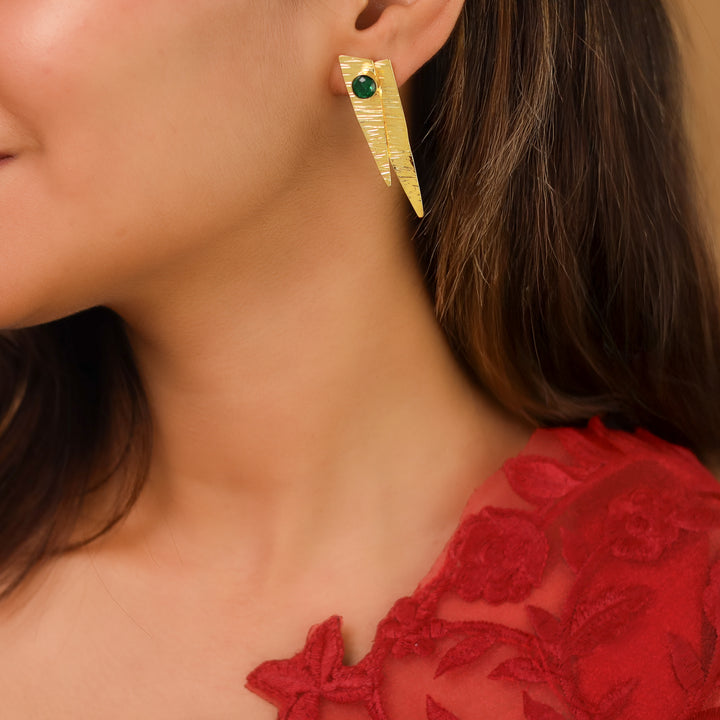 Betty Textured Golden Glossy Dual Inverted Triangle Earring