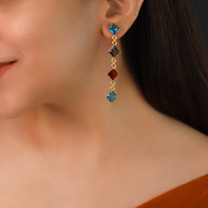 Golden Long Diamond Glossy Stone Earring