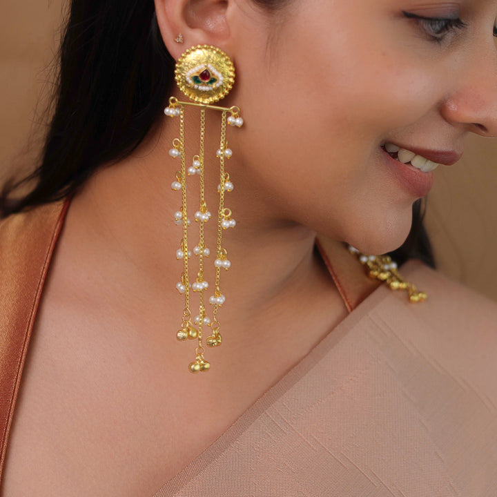 Tiana 3 Layer Hanging Pearl Ghungroo Kashmiri Earring