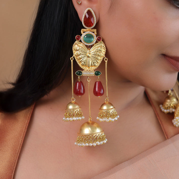 Aaditri Golden Butterfly 3 Hanging Jhumka Kashmiri Earring