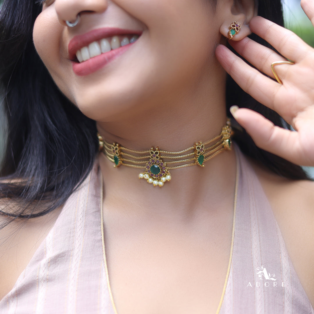 Vrishti 4 Layer Pearl Choker With Earring