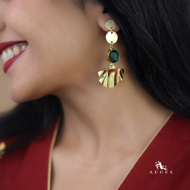 Golden Coin Glossy Round Golden Plated Leafy Earring