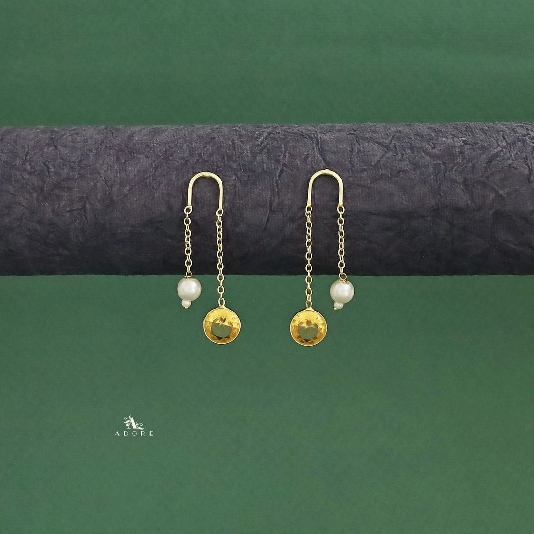 Danica Hanging Golden Glossy Pearl Earring