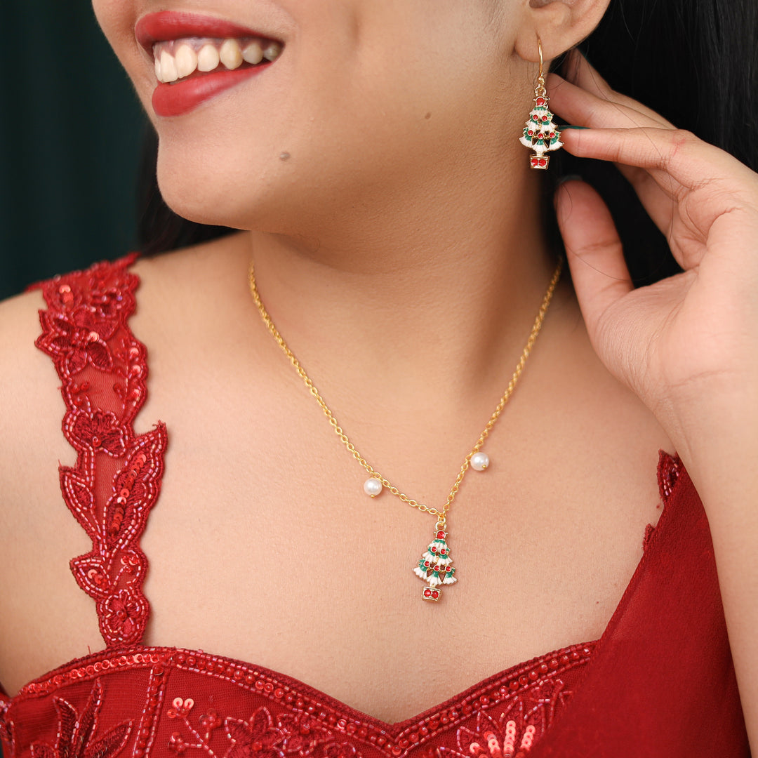 X'mas Charm Single Pendant + Pearl Neckpiece With Drop