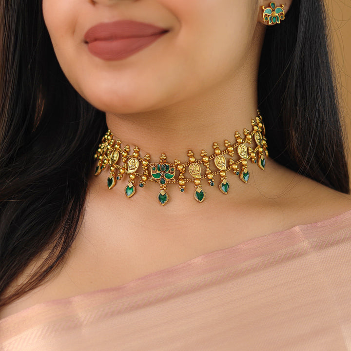 Vishaka 2 Layer Mango Kashi Enamel Palakka Choker With Earring