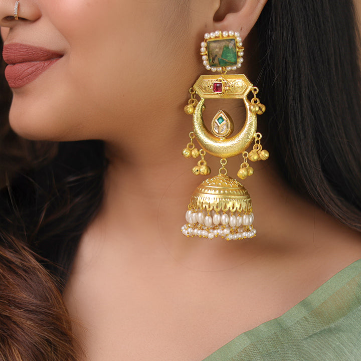 Suhana Glossy Half Moon Pearl Kashmiri Jhumka