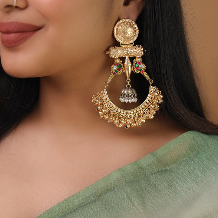 Aashna Dual Tone Twin Bird Ghungroo Kashmiri Earring