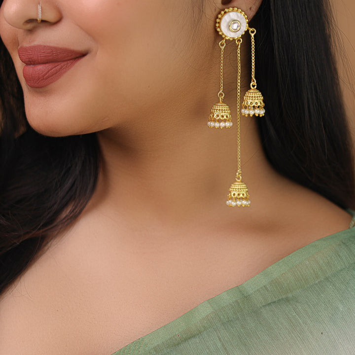 Agnayi Circle MOP Hanging Tri Jhumka Kashmiri Earring