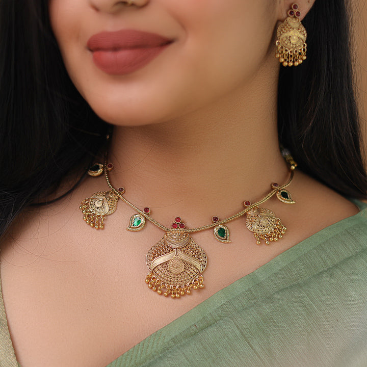 Darani Enamel Short Neckpiece With Earring