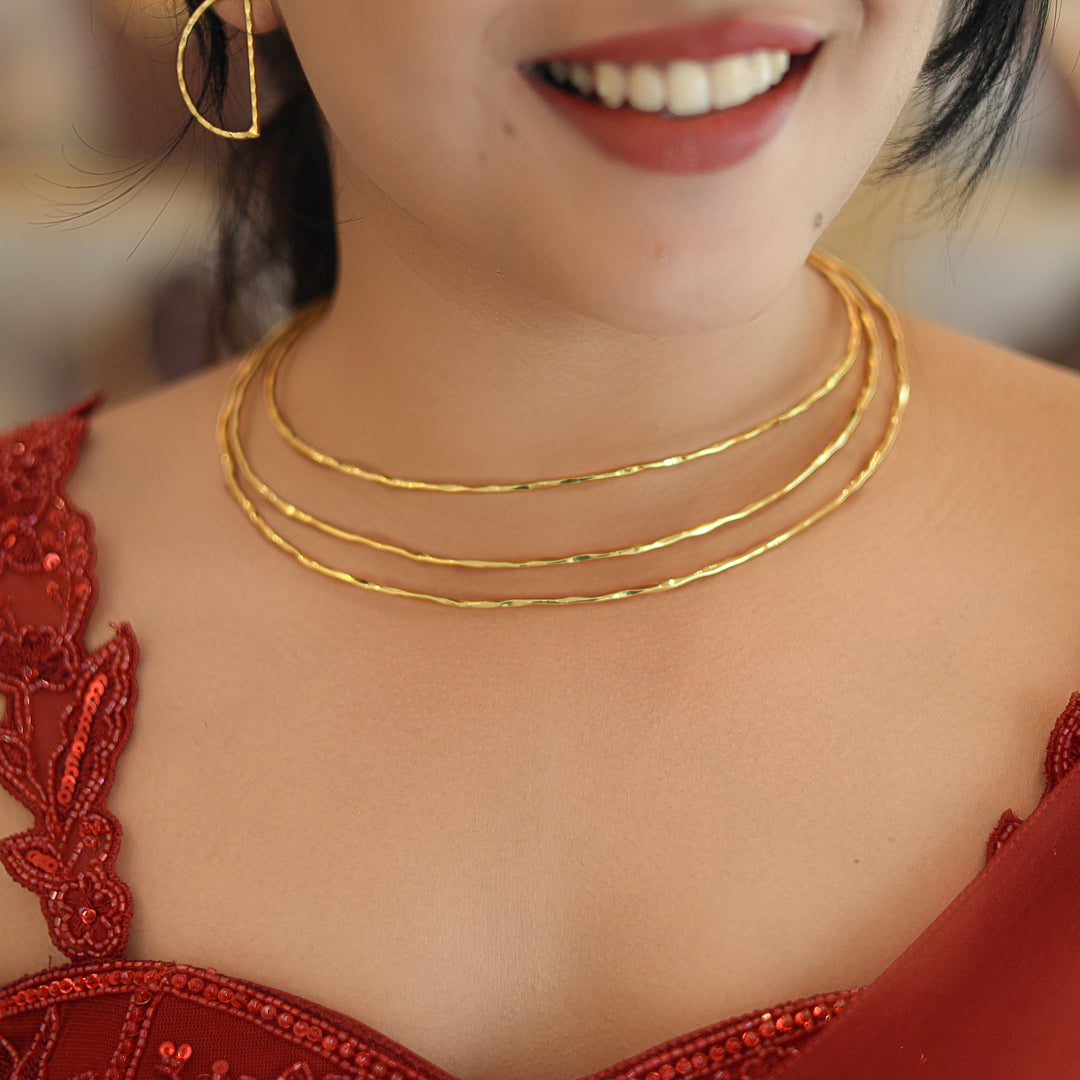 Hammered Golden  3 Layer Neck Cuff
