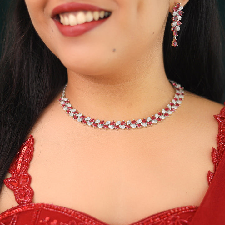 Anshya AD Stone Leafy Short Neckpiece With Earring